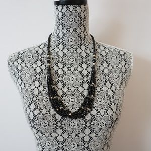 Vintage Black Multi Strand Beaded Necklace